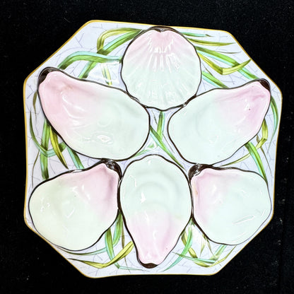 Vintage Wright Tyndale Van Roden Hand Painted Oyster Plate Antique A1167