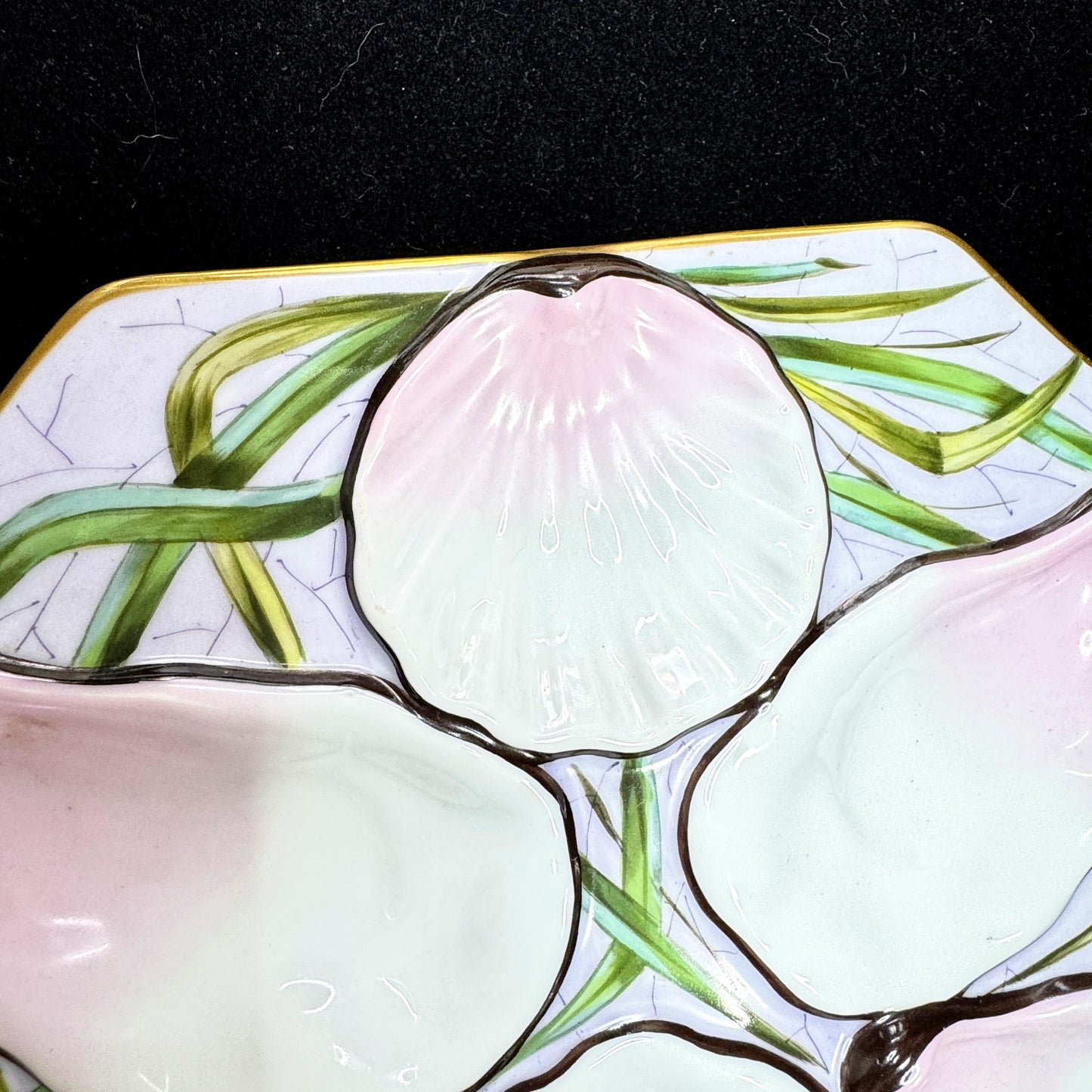 Vintage Wright Tyndale Van Roden Hand Painted Oyster Plate Antique A1167
