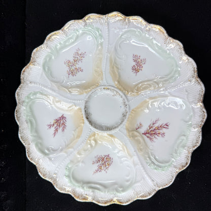 Antique Weimar Germany Porcelain Oyster Plate Seaweed Floral Gilt Rim A1145
