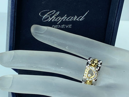 18kt. Yellow Gold & Steel Chopard Ring with Moving Happy Diamond w/box s7 JR157