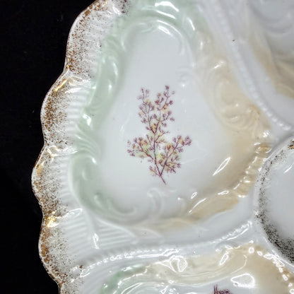 Antique Weimar Germany Porcelain Oyster Plate Seaweed Floral Gilt Rim A1145