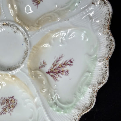 Antique Weimar Germany Porcelain Oyster Plate Seaweed Floral Gilt Rim A1145