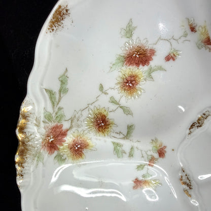 Antique porcelain oyster plate floral sprays gold trim scalloped rim 8 1/4 A1146