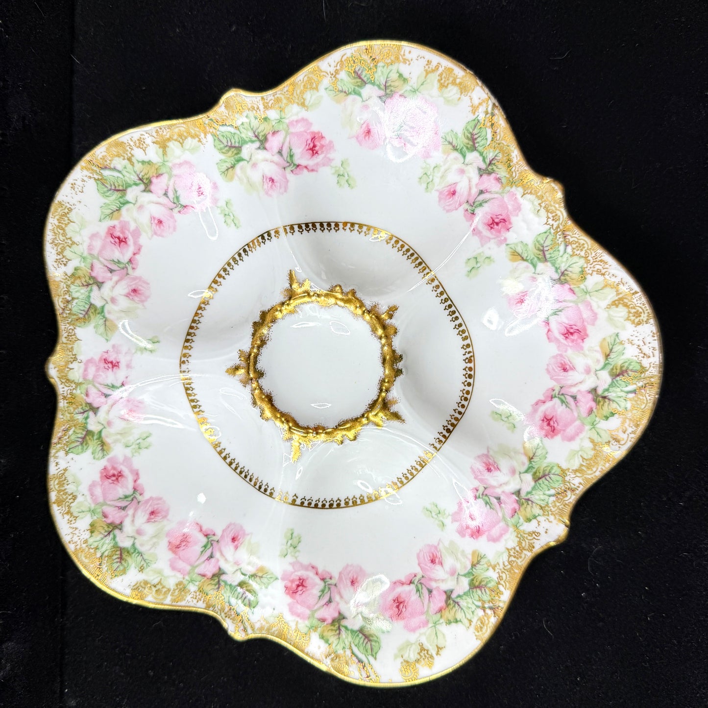 Antique Elite Works Limoges France Pink Rose Gold Scalloped Oyster Plate A1147