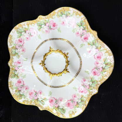Antique Elite Works Limoges France Pink Rose Gold Scalloped Oyster Plate A1147