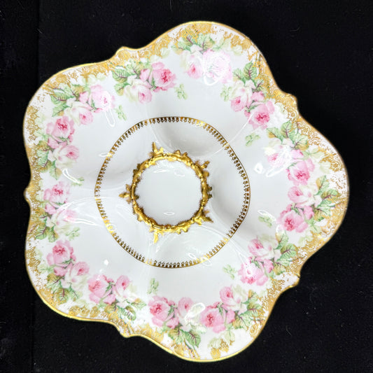 Antique Elite Works Limoges France Pink Rose Gold Scalloped Oyster Plate A1147