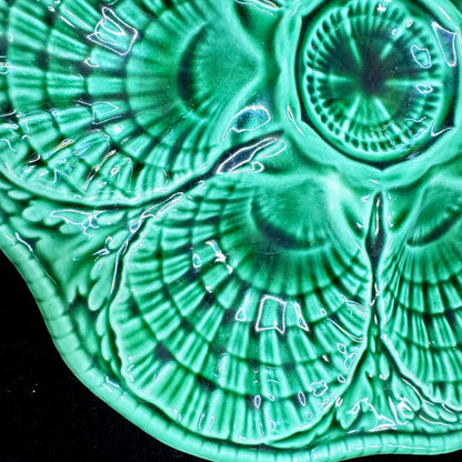 Vintage Sarreguemines French Green Majolica 6-Well Oyster Plate 9.75" A1169