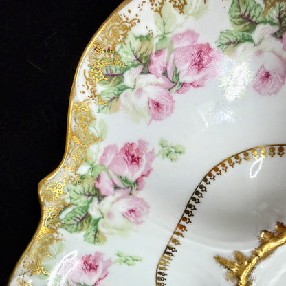 Antique Elite Works Limoges France Pink Rose Gold Scalloped Oyster Plate A1147