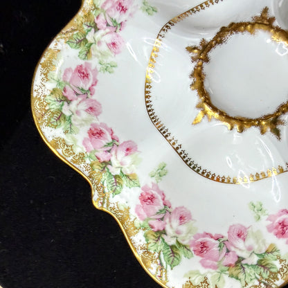 Antique Elite Works Limoges France Pink Rose Gold Scalloped Oyster Plate A1147