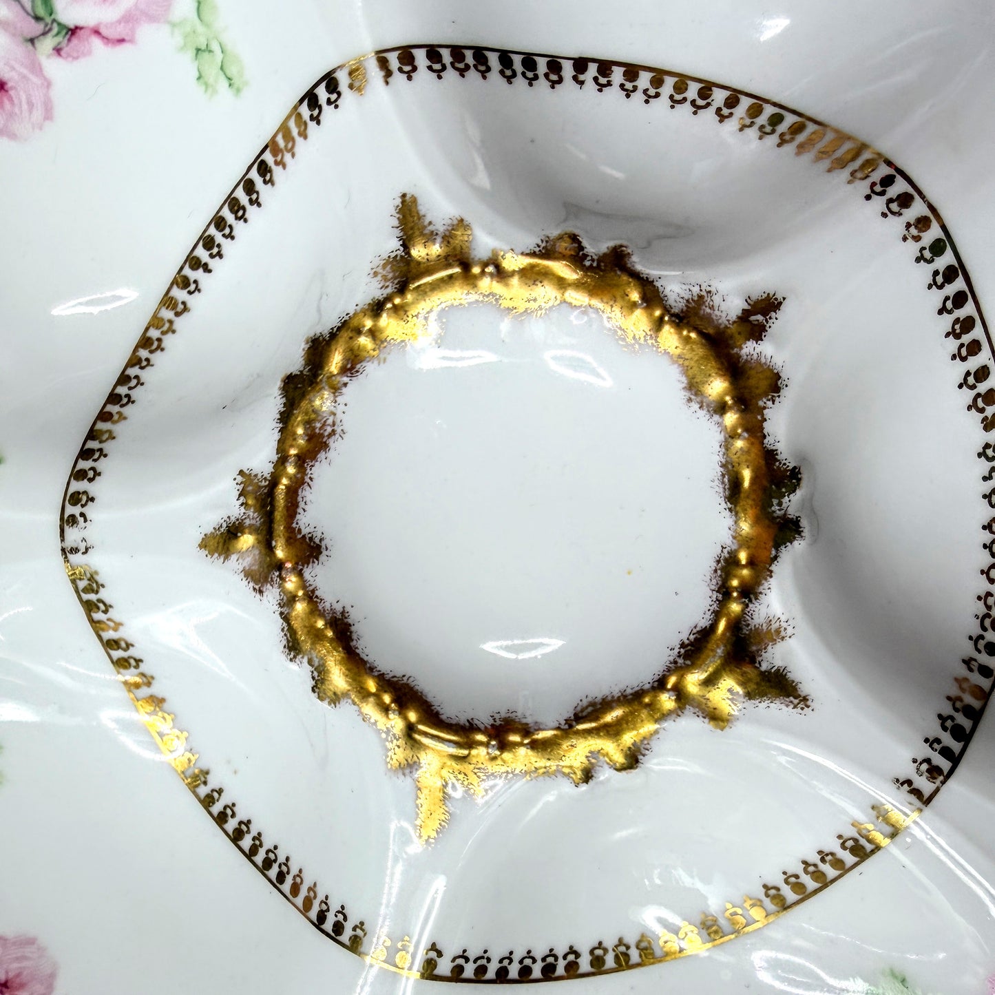 Antique Elite Works Limoges France Pink Rose Gold Scalloped Oyster Plate A1147