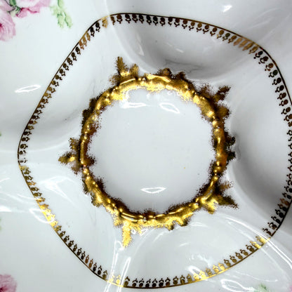 Antique Elite Works Limoges France Pink Rose Gold Scalloped Oyster Plate A1147