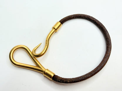 Hermès Leather Bracelet Jumbo Gold Tone Hook Clasp Brown Vintage GS723