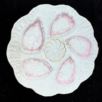 Vintage M.Z. Austria Porcelain Pink Five-Well Oyster Plate Gold Accent A1171