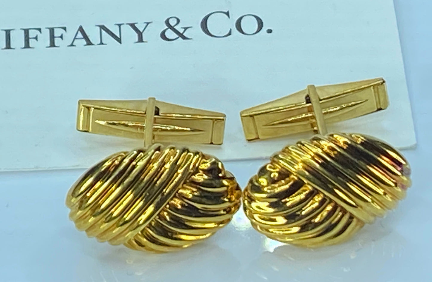 Tiffany & Co. 18K yellow gold Oval Woven Rope Knot cufflinks 13.1g