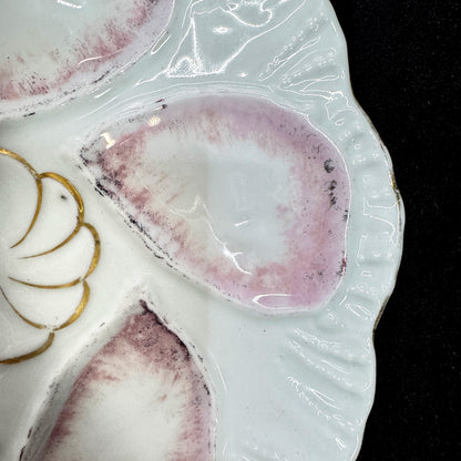 Vintage M.Z. Austria Porcelain Pink Five-Well Oyster Plate Gold Accent A1171