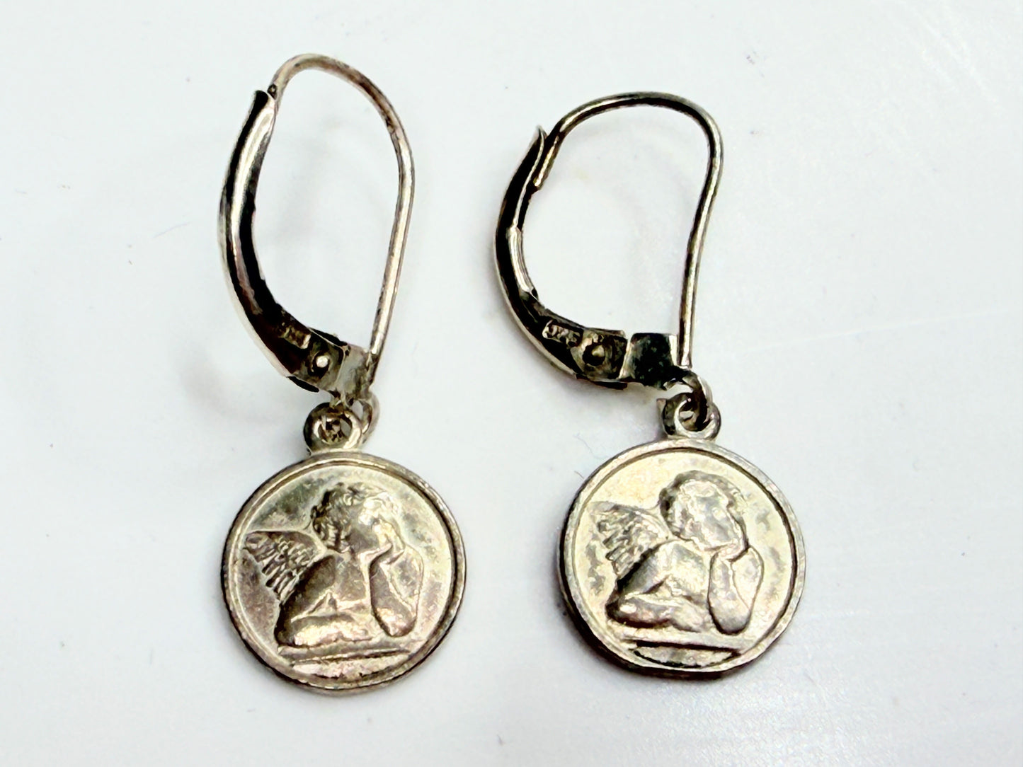 Vintage Sterling Silver Angel Cherub Dangle Earrings Leverback JR1248