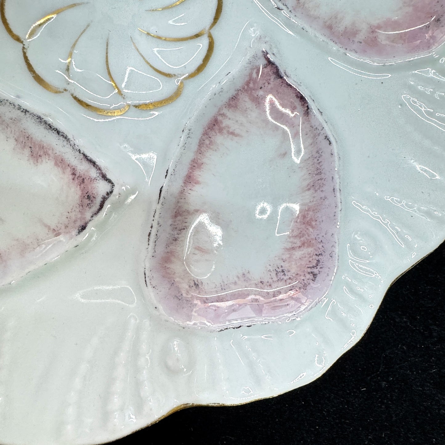 Vintage M.Z. Austria Porcelain Pink Five-Well Oyster Plate Gold Accent A1171