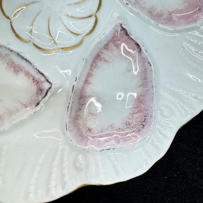 Vintage M.Z. Austria Porcelain Pink Five-Well Oyster Plate Gold Accent A1171