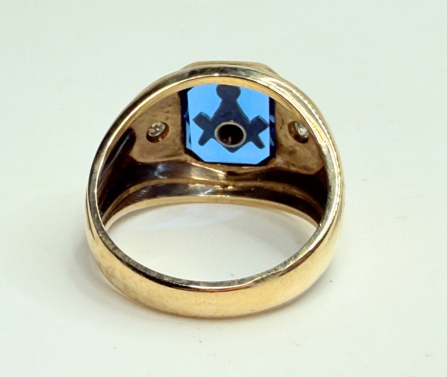 Appraised $3581 10K Gold Masonic Ring Blue Enamel Sapphire Diamonds s10 JR1249