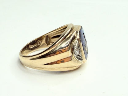 Appraised $3581 10K Gold Masonic Ring Blue Enamel Sapphire Diamonds s10 JR1249