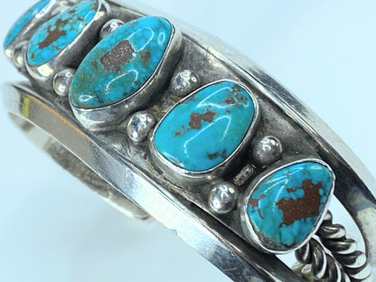 Signed Navajo Bisbee Turquoise Row Sterling Cuff 95.4g s6.25 JR8926