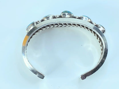 Signed Navajo Bisbee Turquoise Row Sterling Cuff 95.4g s6.25 JR8926