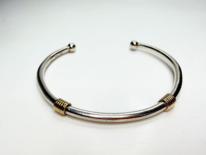 Tiffany & Co. Sterling 18K Gold Coil Ball End Cuff Bracelet 925 750 7.0" JR1250