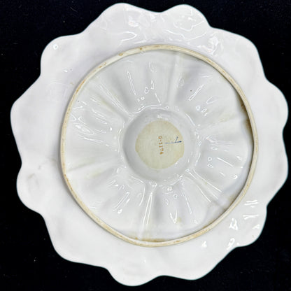 Antique c1900 Porcelain Oyster Plate Pink Aqua Floral Gold Gilt 10in Dish A1172