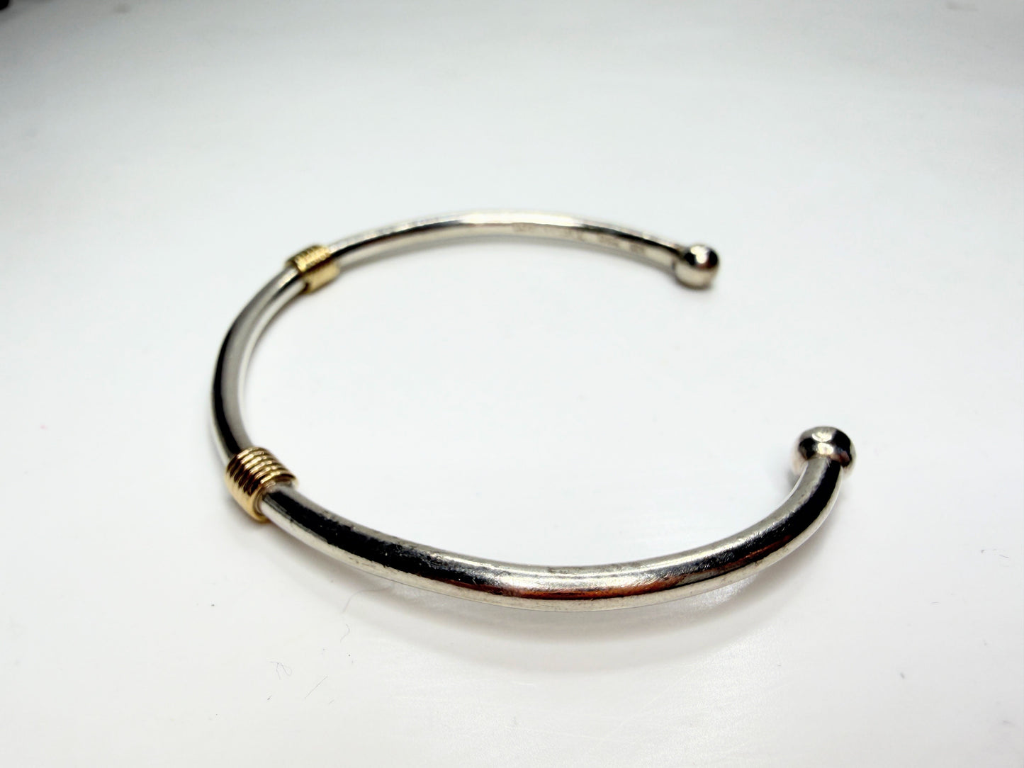 Tiffany & Co. Sterling 18K Gold Coil Ball End Cuff Bracelet 925 750 7.0" JR1250