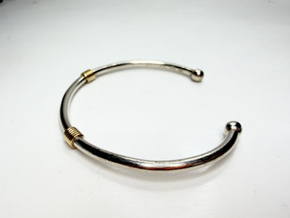 Tiffany & Co. Sterling 18K Gold Coil Ball End Cuff Bracelet 925 750 7.0" JR1250