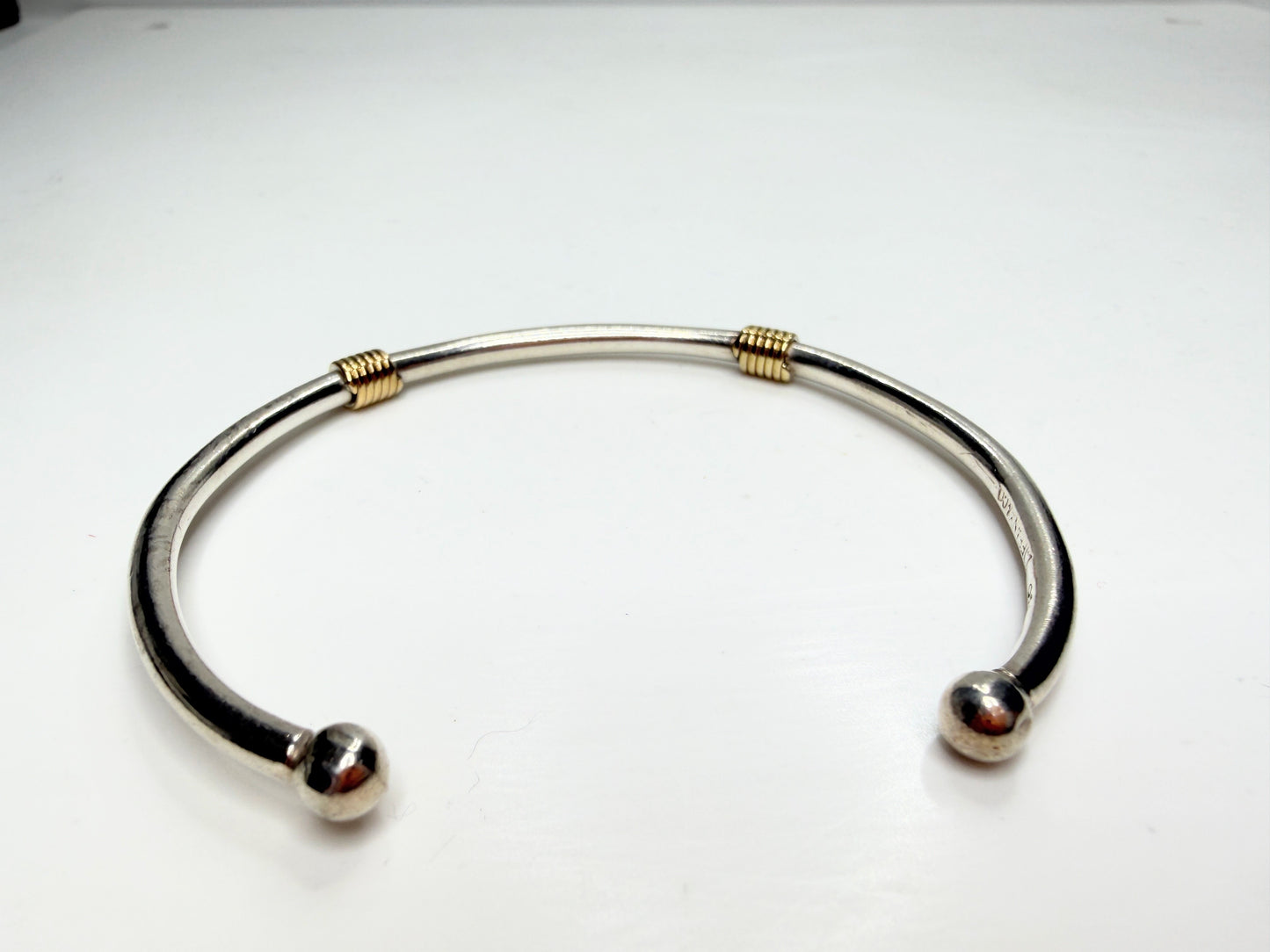 Tiffany & Co. Sterling 18K Gold Coil Ball End Cuff Bracelet 925 750 7.0" JR1250