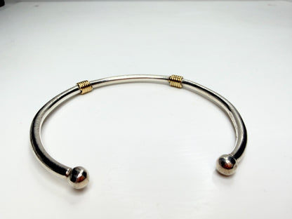 Tiffany & Co. Sterling 18K Gold Coil Ball End Cuff Bracelet 925 750 7.0" JR1250