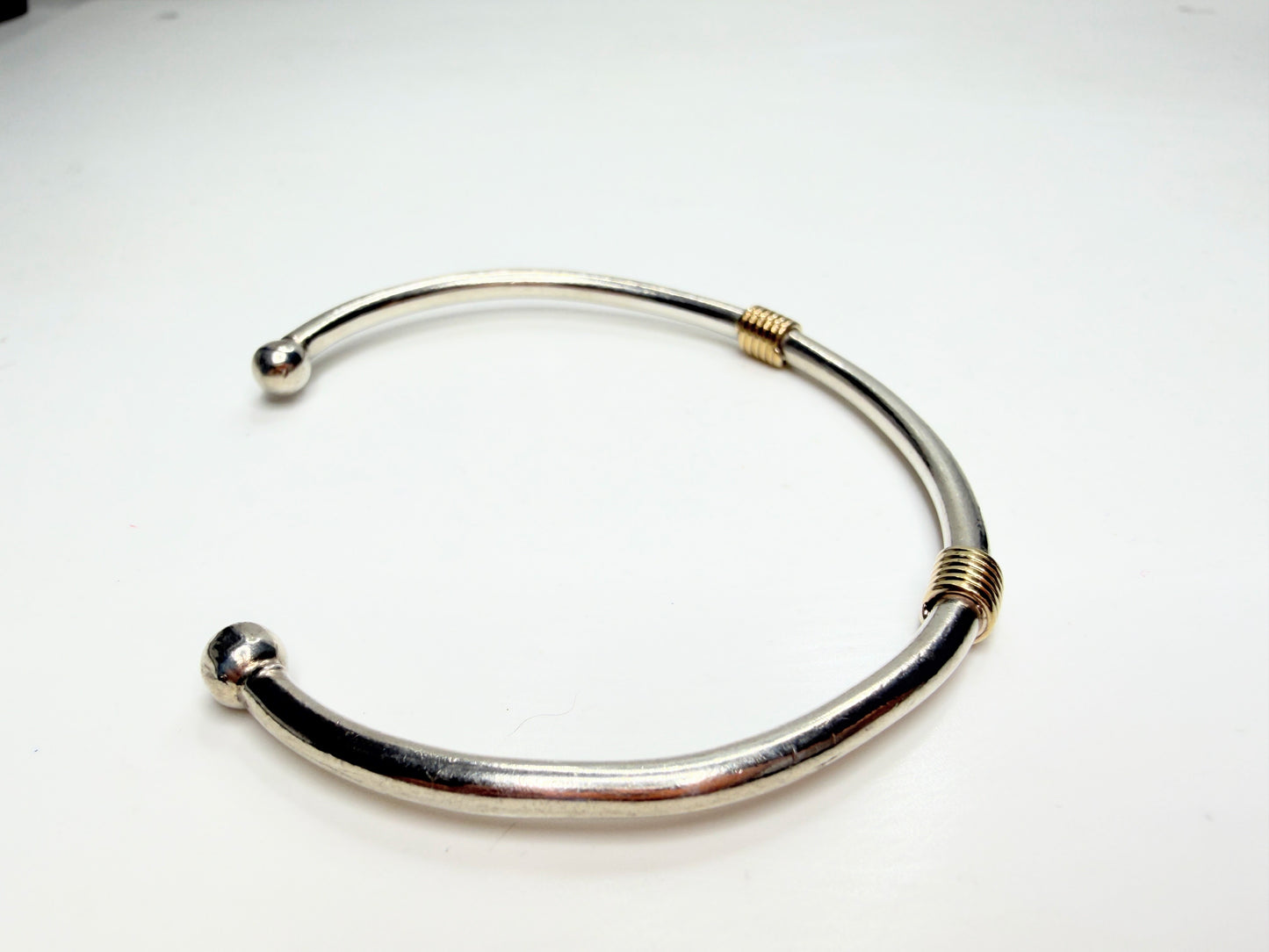 Tiffany & Co. Sterling 18K Gold Coil Ball End Cuff Bracelet 925 750 7.0" JR1250