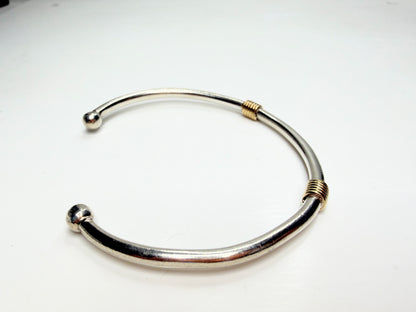 Tiffany & Co. Sterling 18K Gold Coil Ball End Cuff Bracelet 925 750 7.0" JR1250