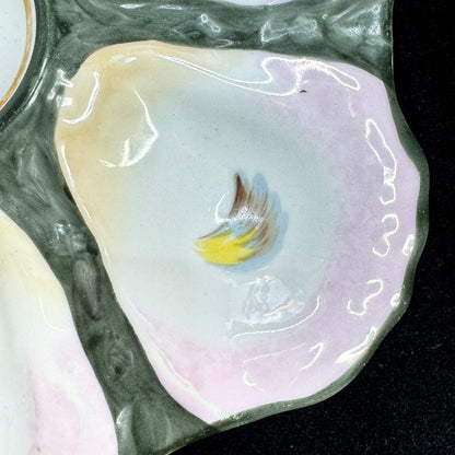 Antique French Majolica Hand Painted Oyster Plate Pink Blue Green 9 Inch A1173