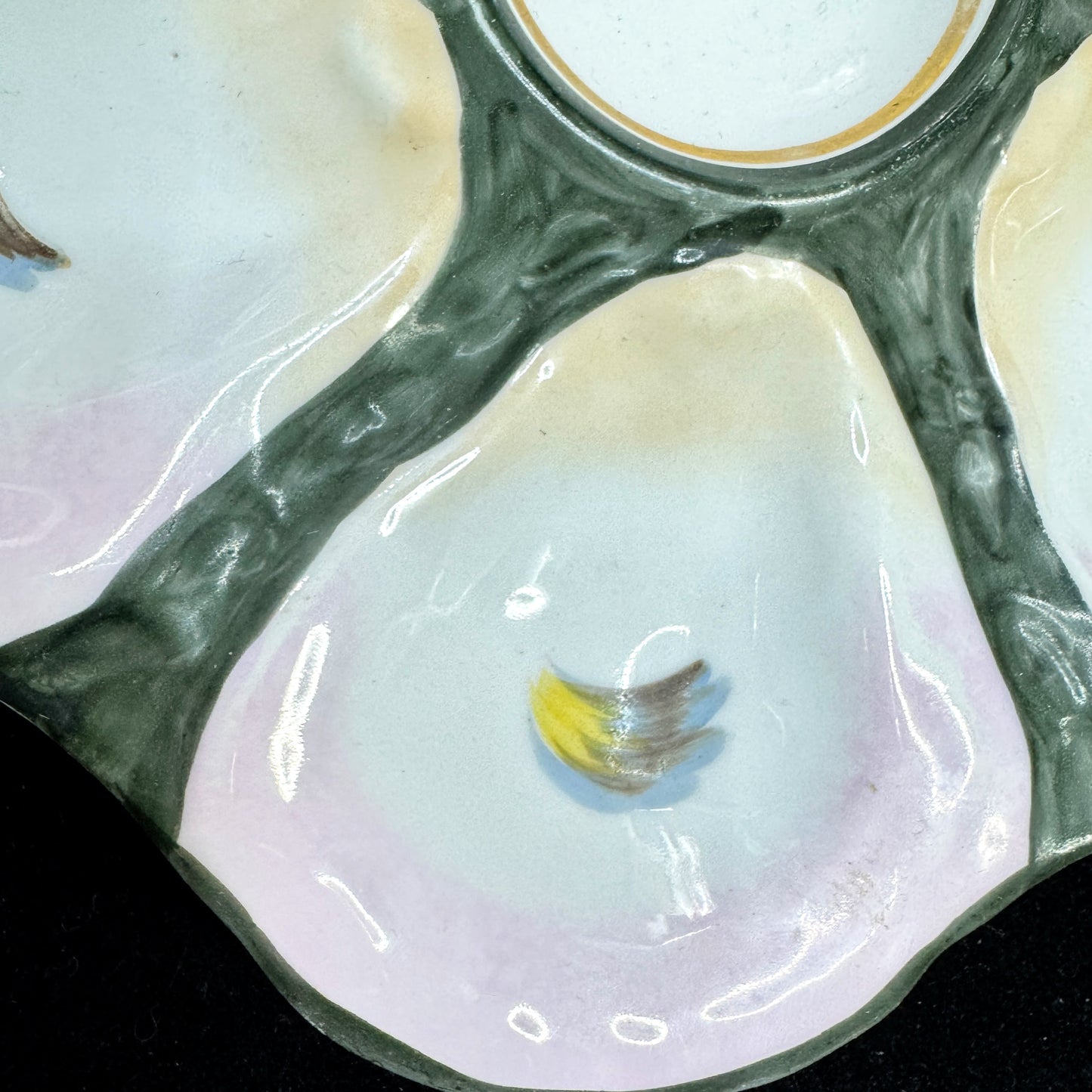 Antique French Majolica Hand Painted Oyster Plate Pink Blue Green 9 Inch A1173