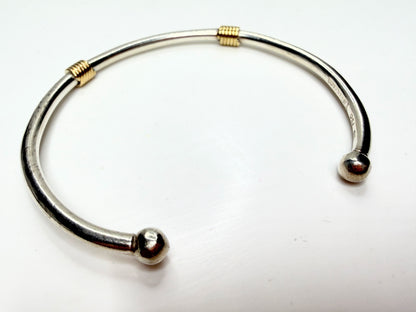 Tiffany & Co. Sterling 18K Gold Coil Ball End Cuff Bracelet 925 750 7.0" JR1250