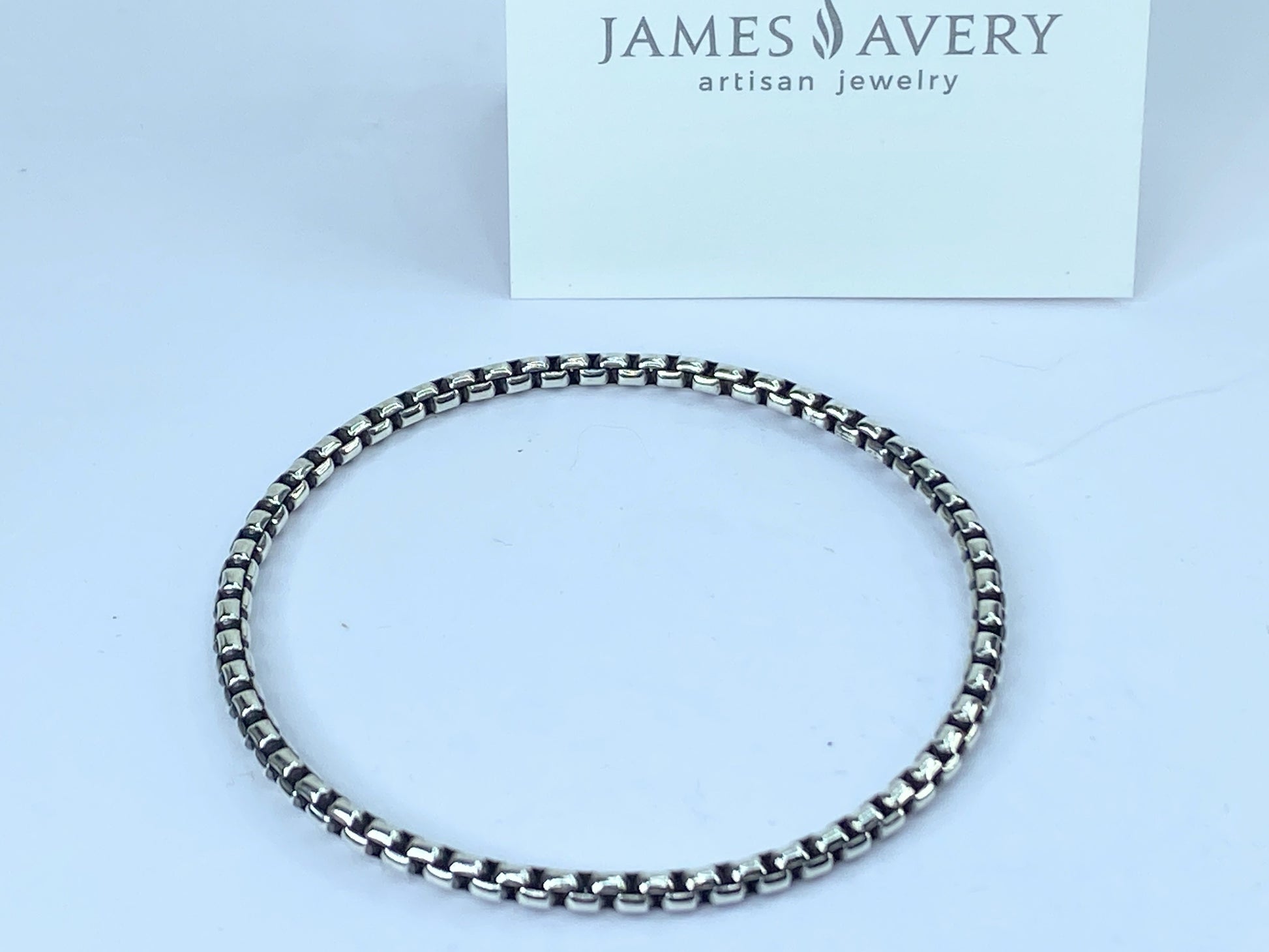 James Avery Retired Sterling Silver Rustic Box Chain Bangle Bracelet 8" JR661