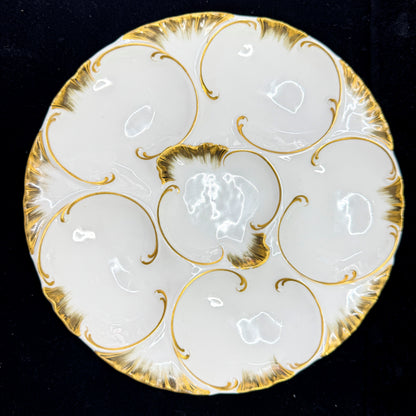 Antique Haviland Limoges Oyster Plate White Rich Gold Gilt 8.25in A1174
