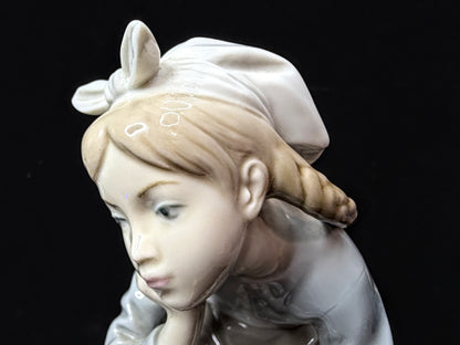 Vintage Lladró Daydreaming Girl with Doll and Basket Porcelain Figurine A1152