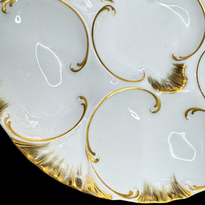 Antique Haviland Limoges Oyster Plate White Rich Gold Gilt 8.25in A1174