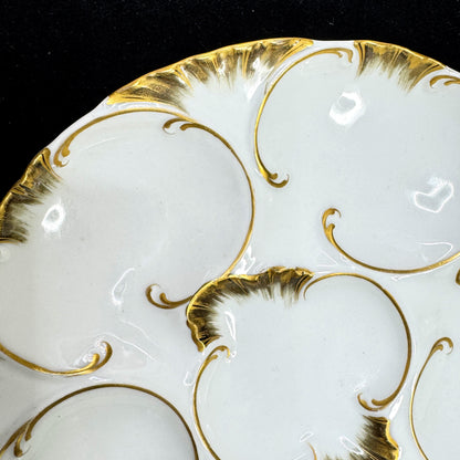 Antique Haviland Limoges Oyster Plate White Rich Gold Gilt 8.25in A1174