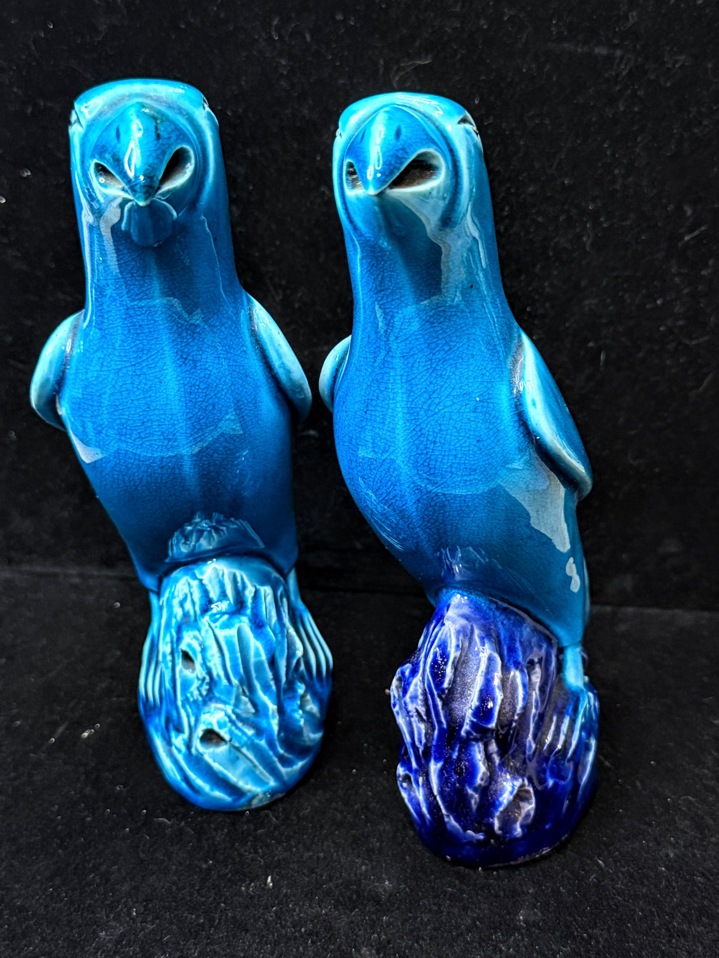 Vintage Mid Century Ceramic Parrots Figurine Pair Hand Painted Glazed A1154