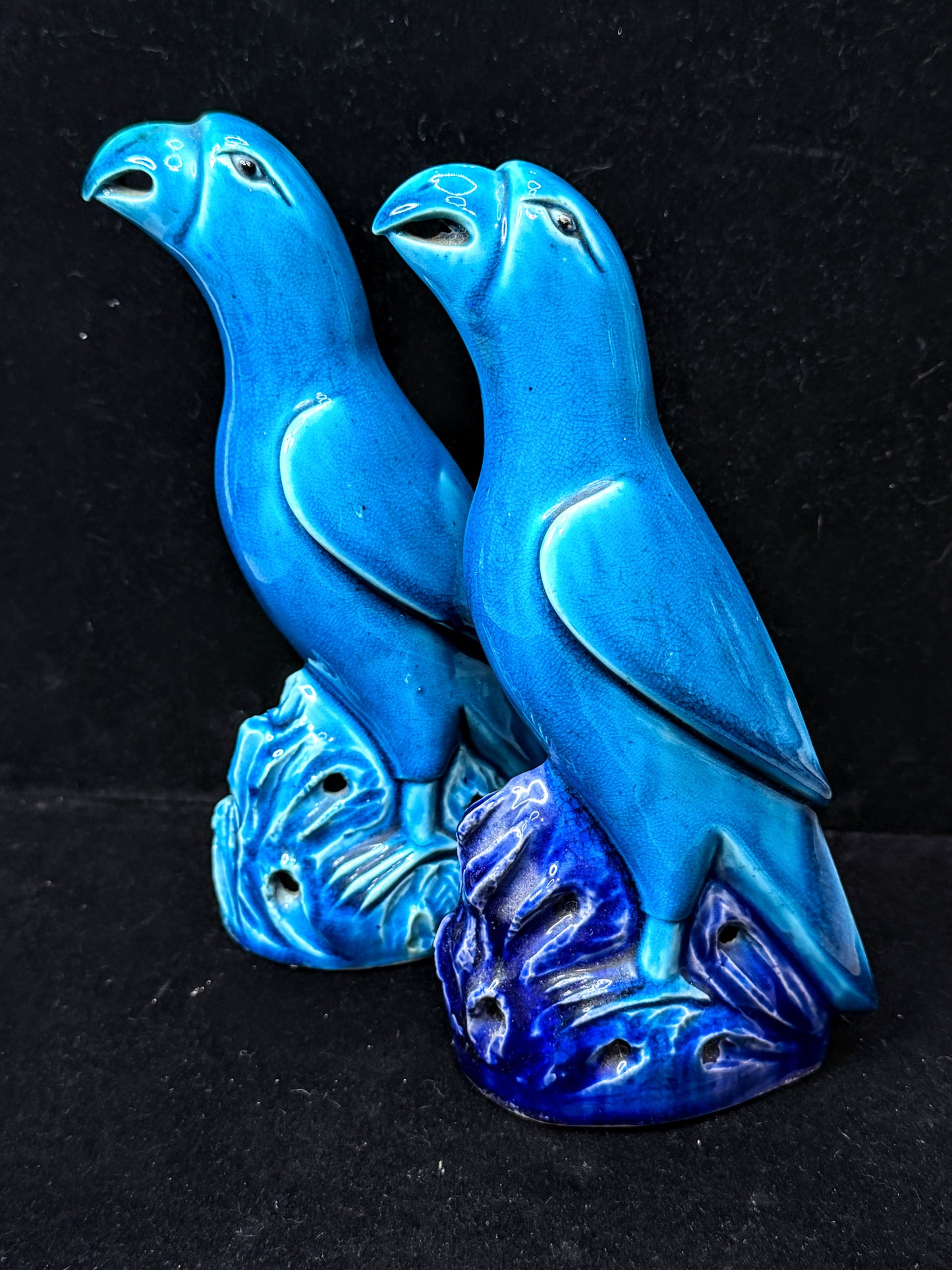 Vintage Mid Century Ceramic Parrots Figurine Pair Hand Painted Glazed A1154