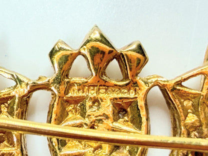 Antique 10K crown brooch openwork regal revival early twentieth century JR1252