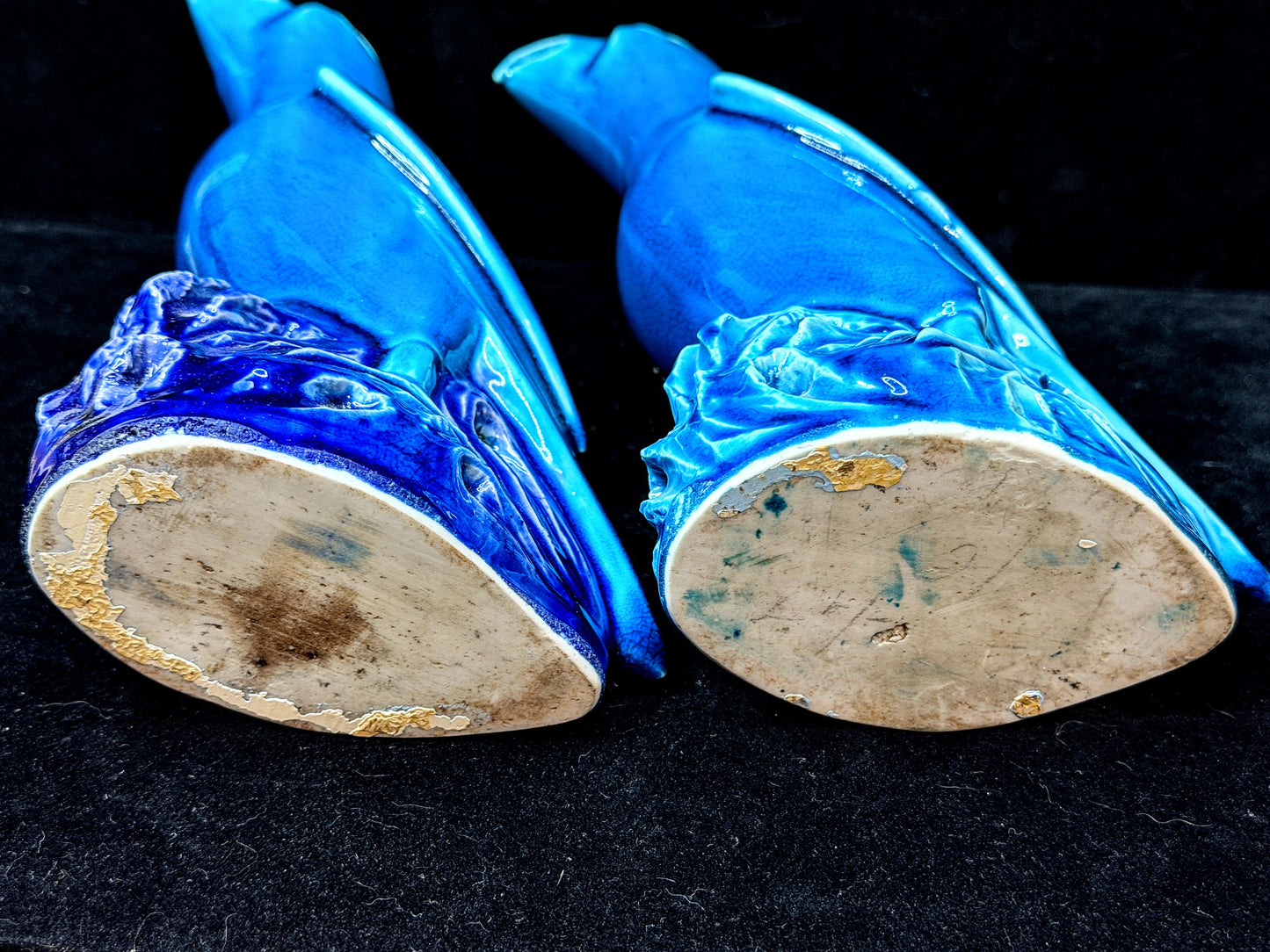 Vintage Mid Century Ceramic Parrots Figurine Pair Hand Painted Glazed A1154