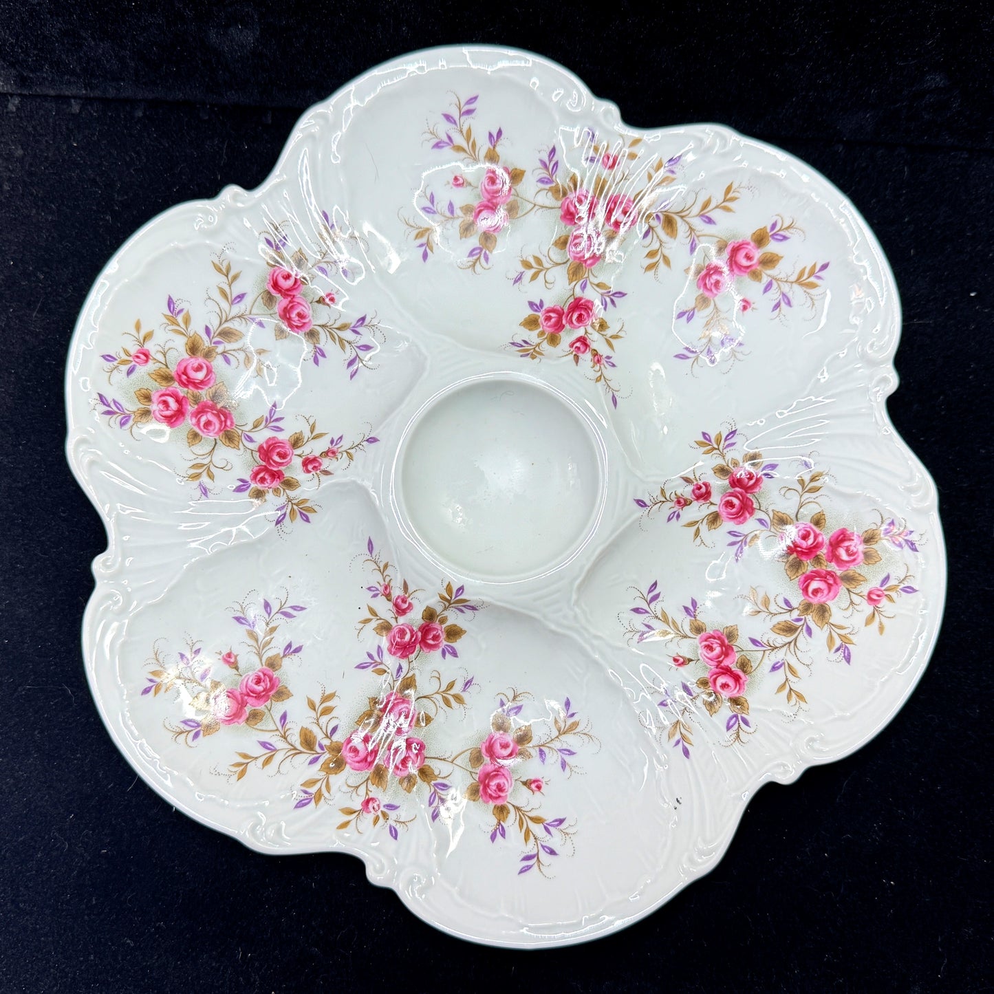 Antique Limoges France Porcelain Oyster Plate Pink Roses Floral 9.5 Inch A1175