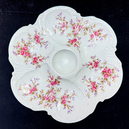Antique Limoges France Porcelain Oyster Plate Pink Roses Floral 9.5 Inch A1175