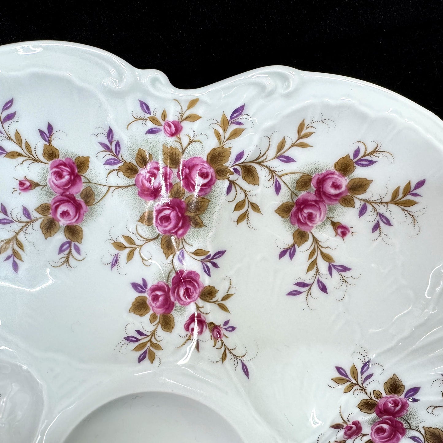 Antique Limoges France Porcelain Oyster Plate Pink Roses Floral 9.5 Inch A1175