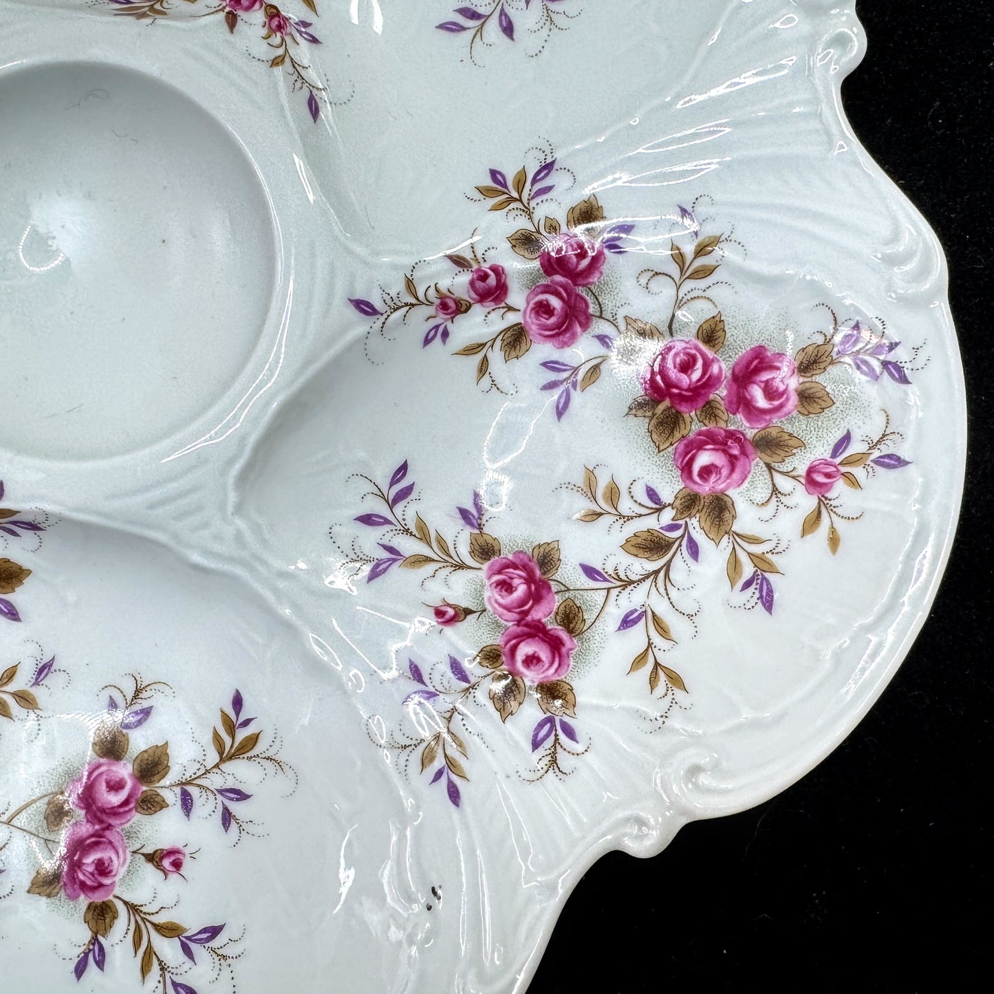 Antique Limoges France Porcelain Oyster Plate Pink Roses Floral 9.5 Inch A1175